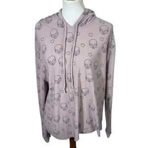 Chaser Pale Pink with Skulls / Hearts Soft and Stretchy Lounge Hoodie Size L